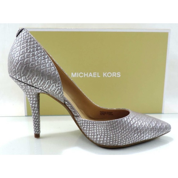 Michael Kors Nathalie Flex High Pump Metallic Embossed Leather Silver - Picture 4 of 8